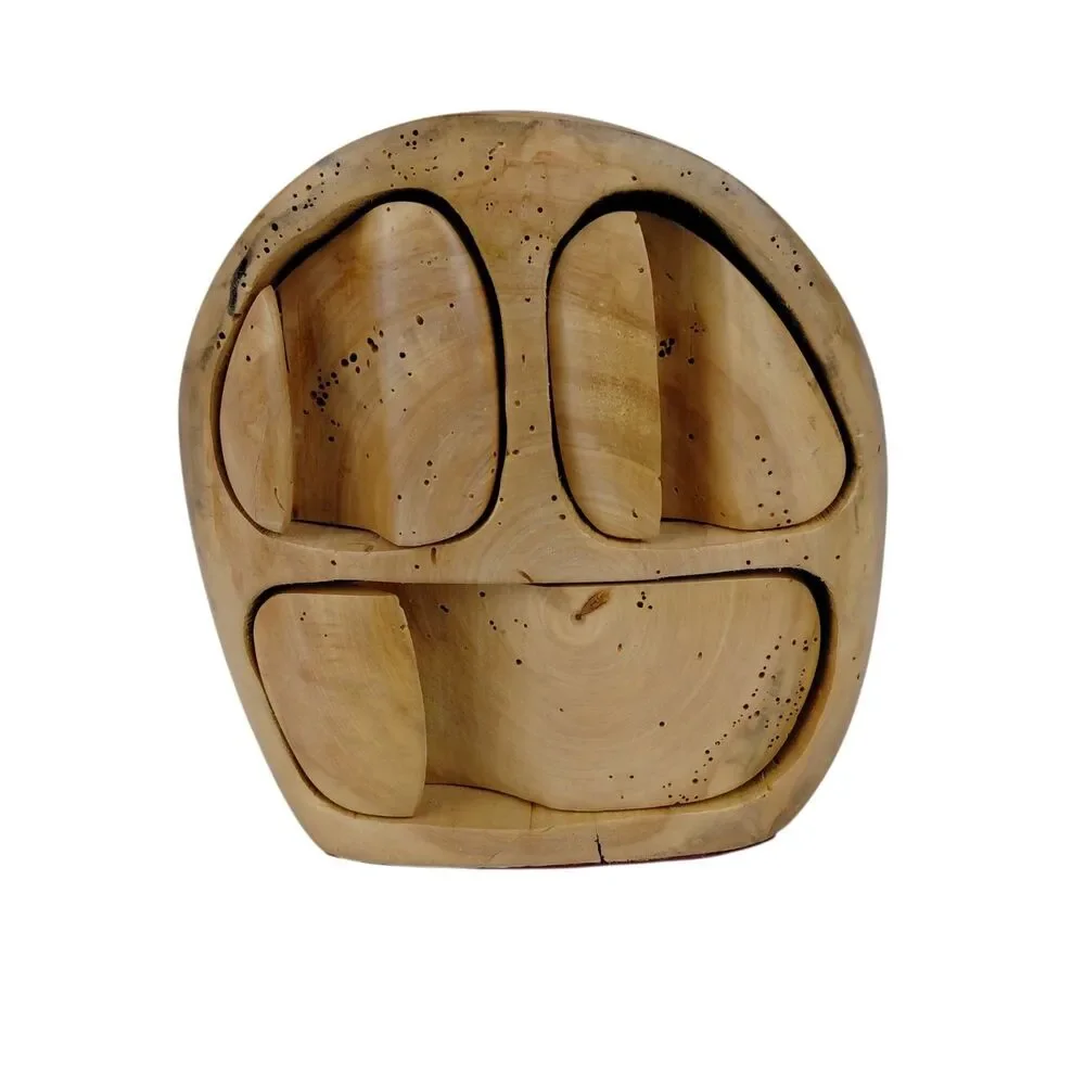 Hand Carved Bandsaw Box 3 Drawers Natural Wood Jewelry Trinket Box Abstract Face